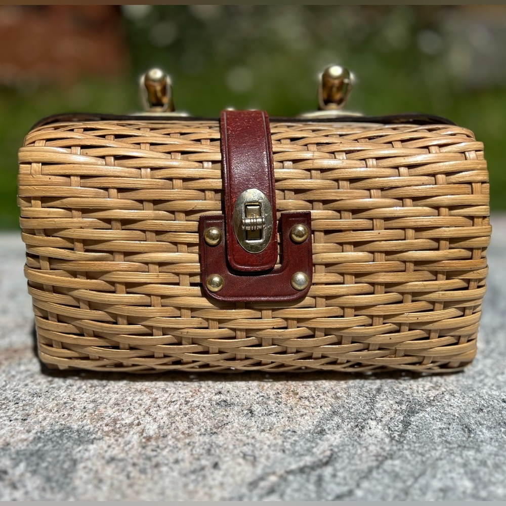 Woven Vintage Tan with Brown Leather Accents Purse
